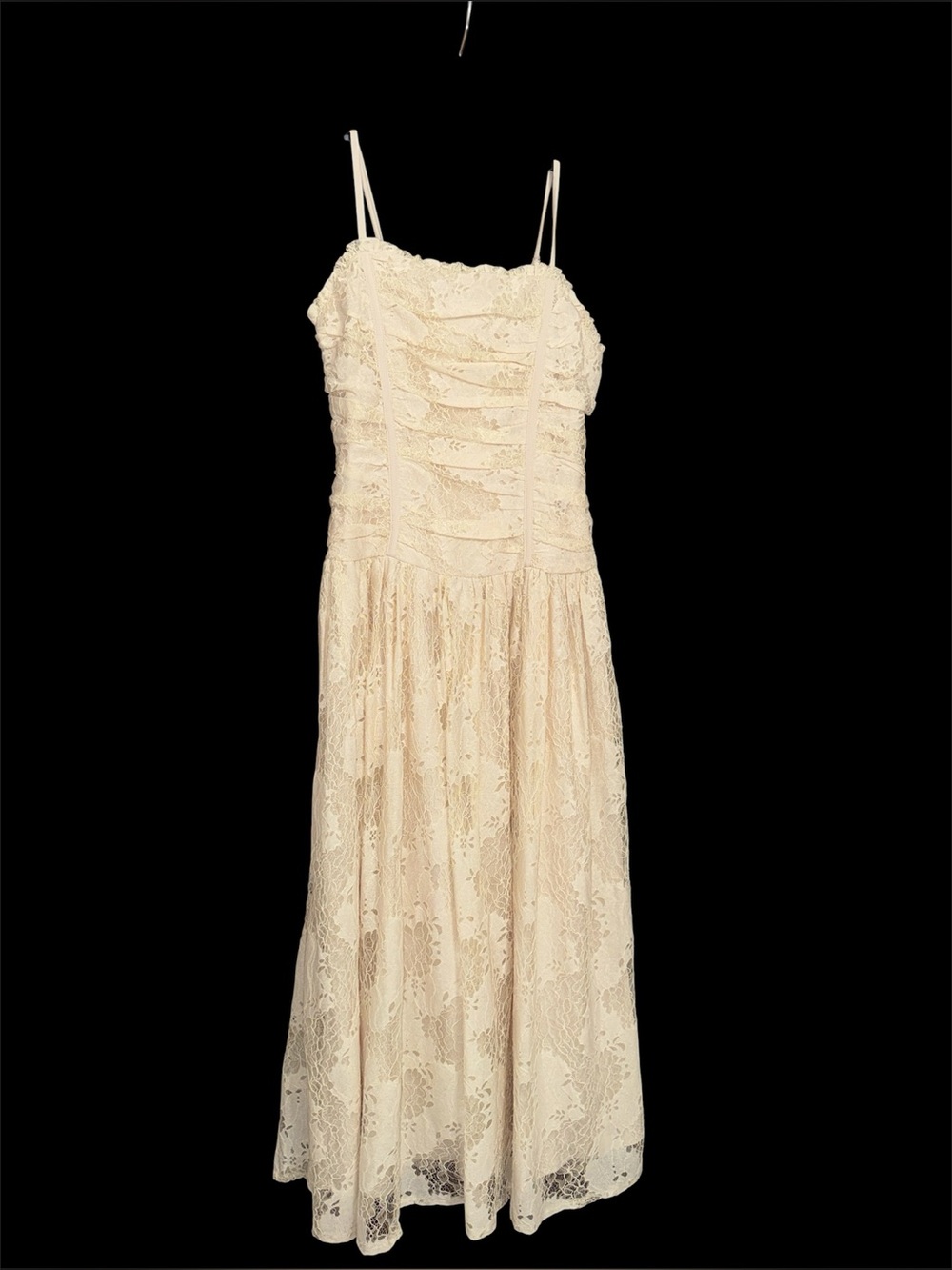 Cream Lace Spaghetti-Strap Midi Dress
